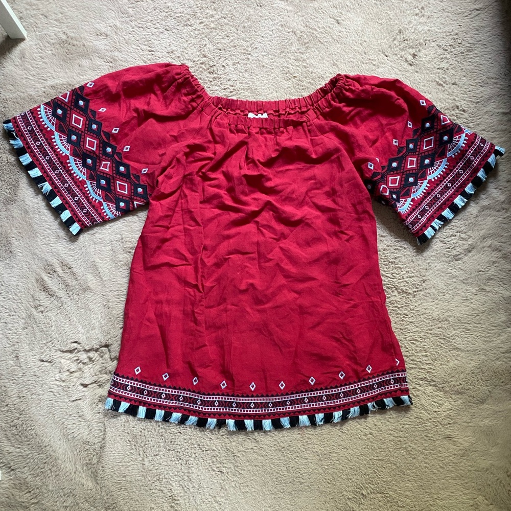 Parker Beach Womens Red Embroidered Off Shoulder Cover Up Mini Dress Size Small